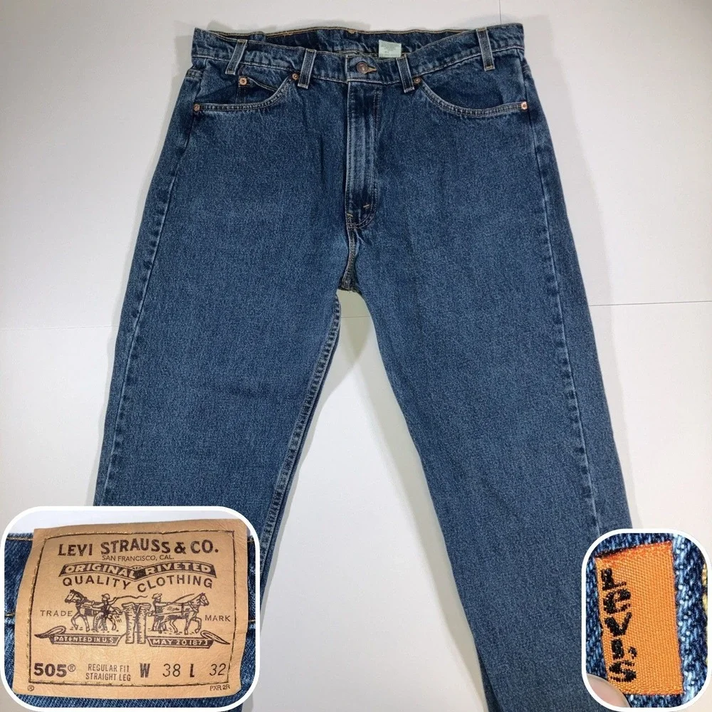 Vintage Levi's 505 Jeans Mens 38x32 Hemmed 36x29 Orange Tab USA Made 90s Y2K